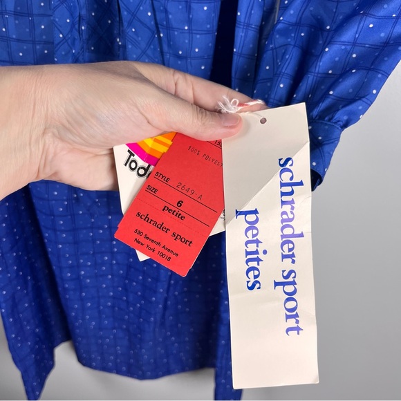 New VTG Schrader Sport Lightweight Belted Blue Polka Dot Button Midi Dress 6P - Picture 3 of 14